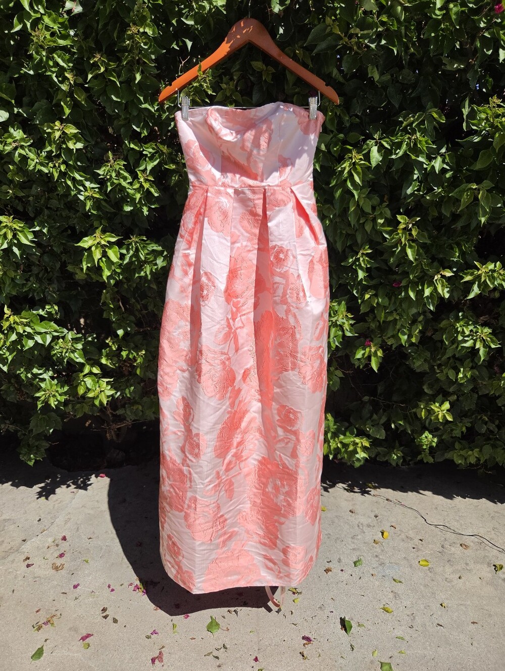 Lulus Laurelin Strapless Maxi Dress XS Blush Floral Jacquard Pleated NWT